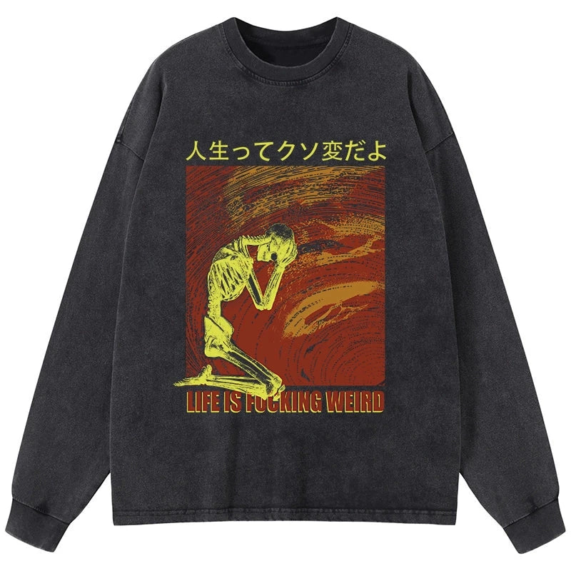 Tokyo-Tiger Skeleton Life is Fu Washed Long Sleeve T-Shirt