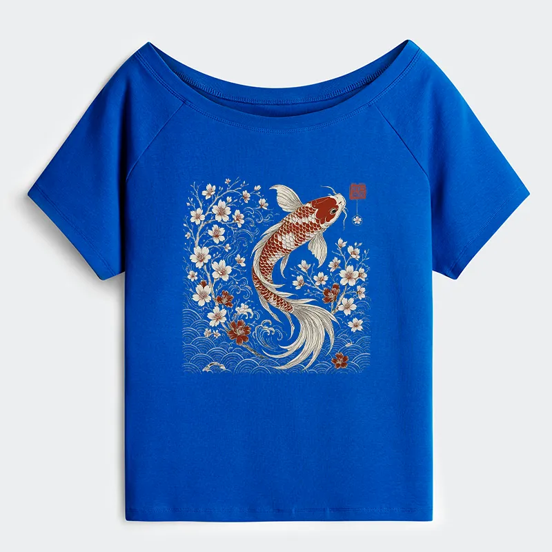 Tokyo-Tiger Vintage Sakura And Koi Off Shoulder T-Shirt