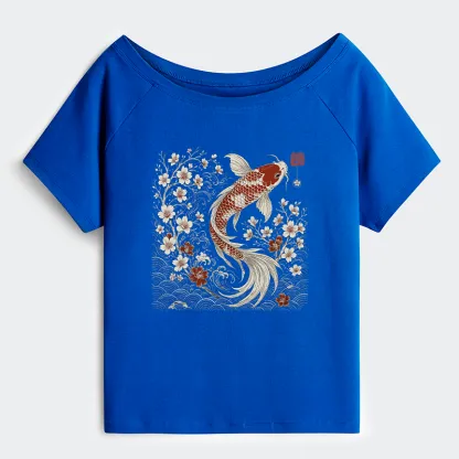 Tokyo-Tiger Vintage Sakura And Koi Off Shoulder T-Shirt