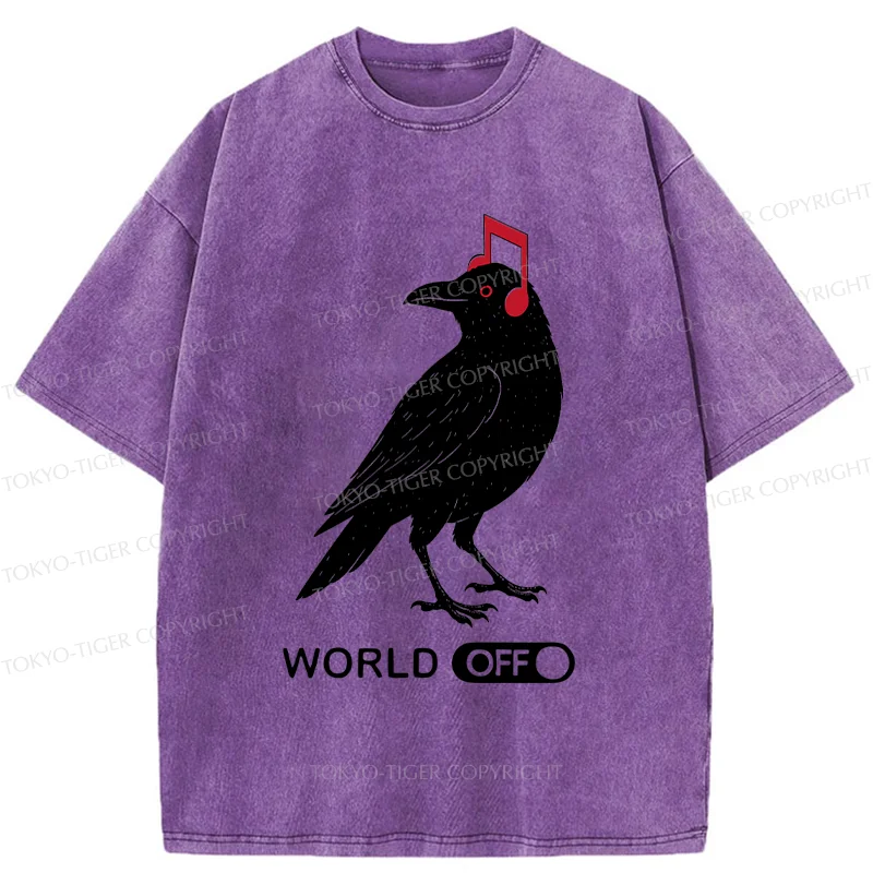 Tokyo-Tiger Crow Listening To Music Washed T-Shirt