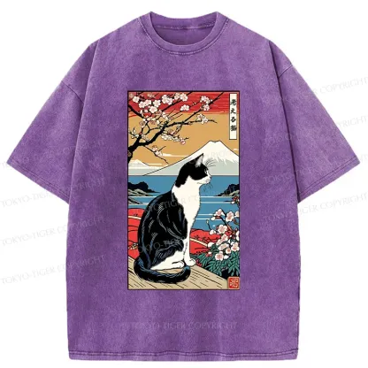 Tokyo-Tiger Thinking Cat Poster Washed T-Shirt