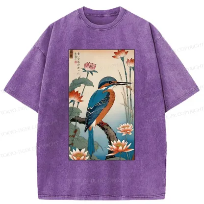Tokyo-Tiger Ukiyo-e Kingfisher Washed T-Shirt