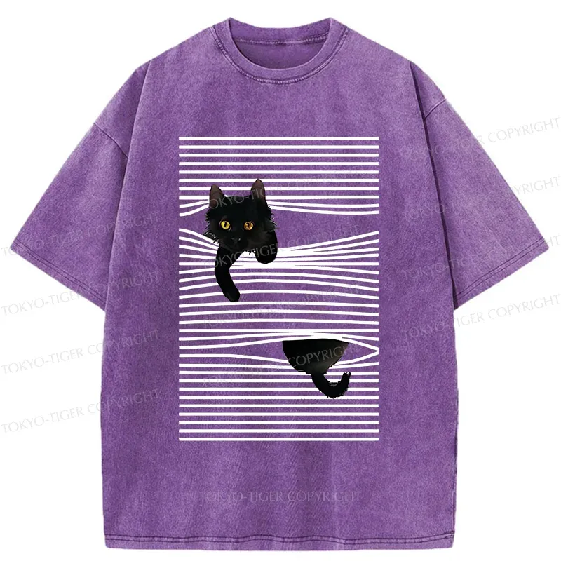 Tokyo-Tiger Cat Scratching Curtain Washed T-Shirt