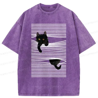 Tokyo-Tiger Cat Scratching Curtain Washed T-Shirt