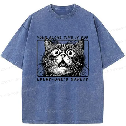 Tokyo-Tiger Cat Alone Meme Washed T-Shirt