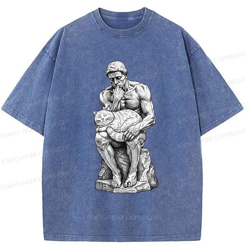 Tokyo-Tiger Thinker Pets The Cat Washed T-Shirt
