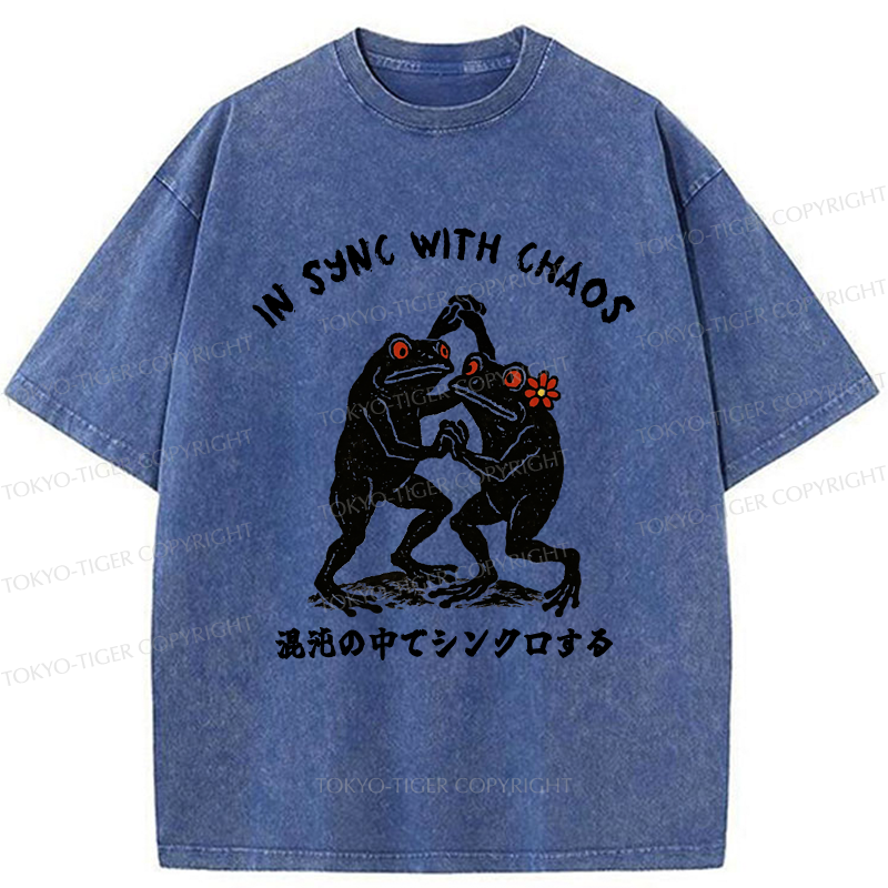 Tokyo-Tiger Dancing Frogs:In Sync With Chaos Washed T-Shirt