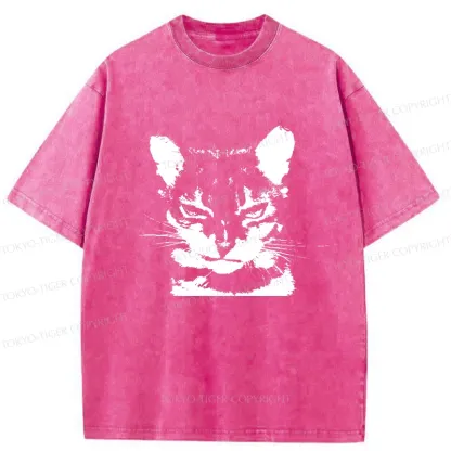 Tokyo-Tiger Smirking Cat Washed T-Shirt