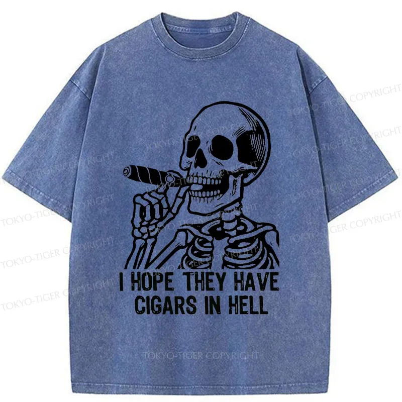 Tokyo-Tiger Skeleton Smoking A Cigar Washed T-Shirt