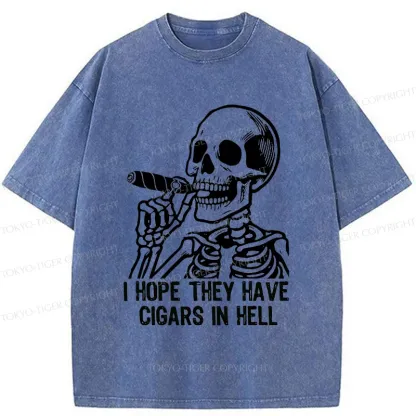 Tokyo-Tiger Skeleton Smoking A Cigar Washed T-Shirt