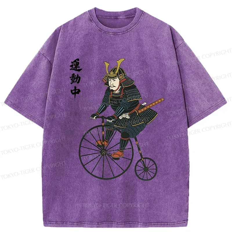 Tokyo-Tiger Samurai Riding Penny-farthing Washed T-Shirt