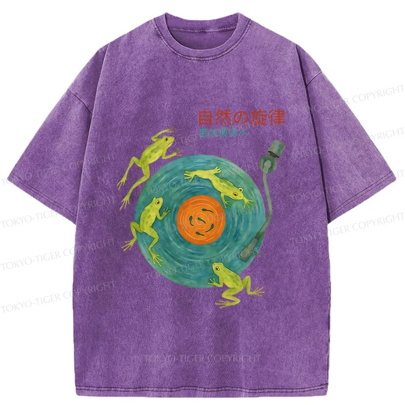 Tokyo-Tiger Frog Art Record Washed T-Shirt
