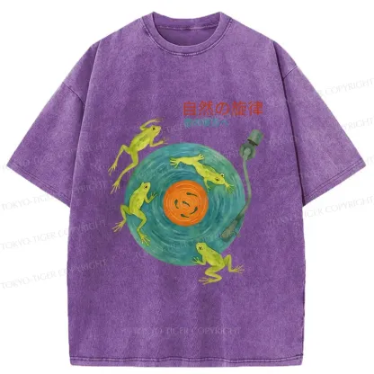 Tokyo-Tiger Frog Art Record Washed T-Shirt