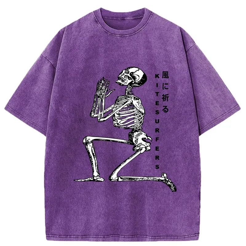Tokyo-Tiger Kneeling Praying Skeleton Washed T-Shirt