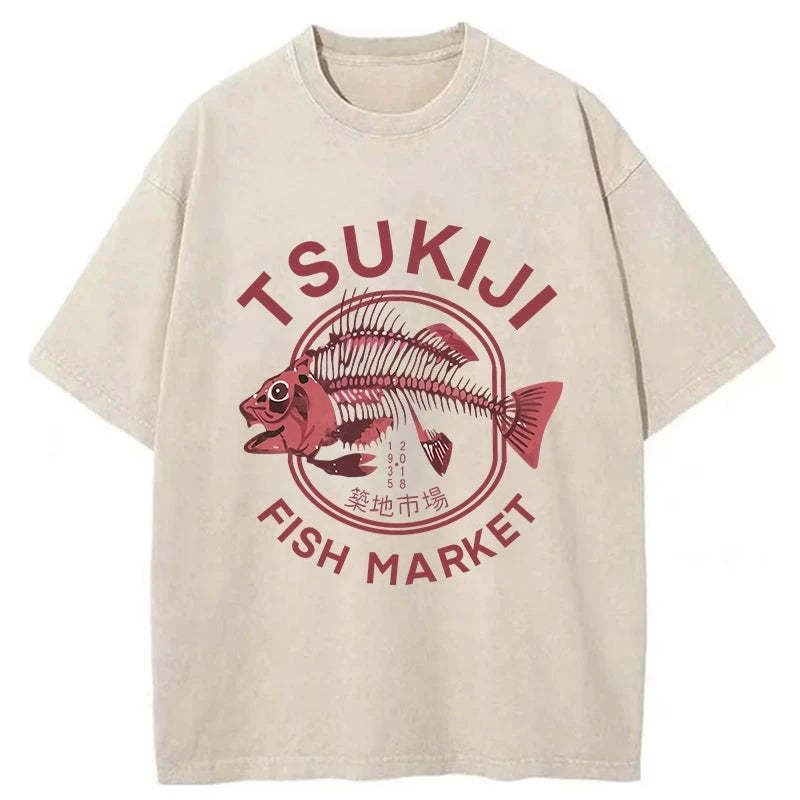 Tokyo-Tiger Tokyo Tsukiji Fish Market Vintage Japan Washed T-Shirt