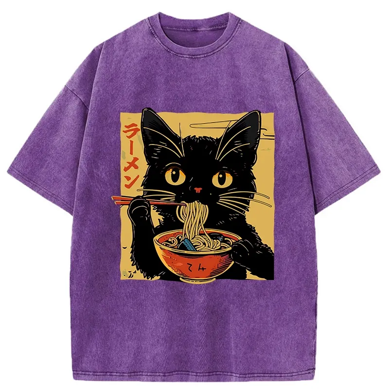 Tokyo-Tiger Cat Enamored Of Ramen Washed T-Shirt