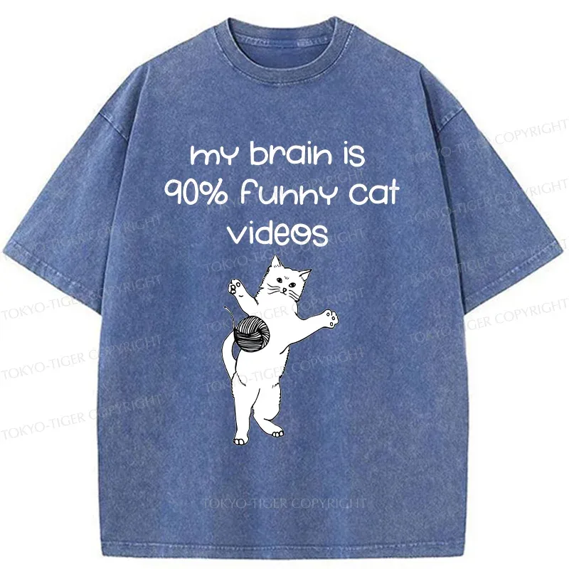 Tokyo-Tiger Funny Cat Videos Washed T-Shirt