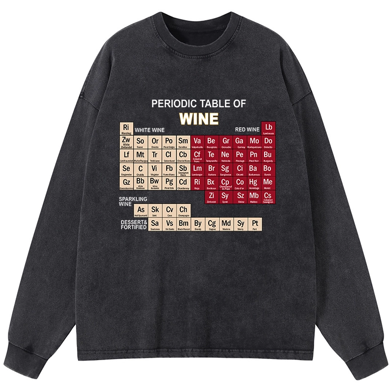 Tokyo-Tiger Table of Elements of Wine Washed Long Sleeve T-Shirt