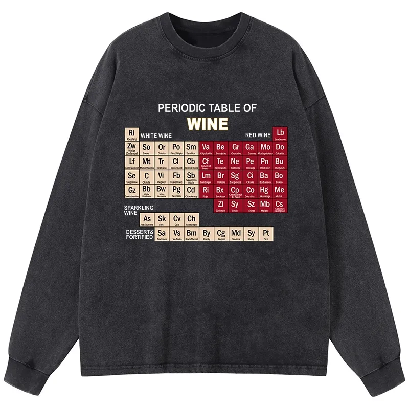 Tokyo-Tiger Table of Elements of Wine Washed Long Sleeve T-Shirt