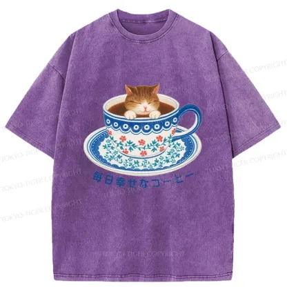 Tokyo-Tiger Cat Tea Washed T-Shirt