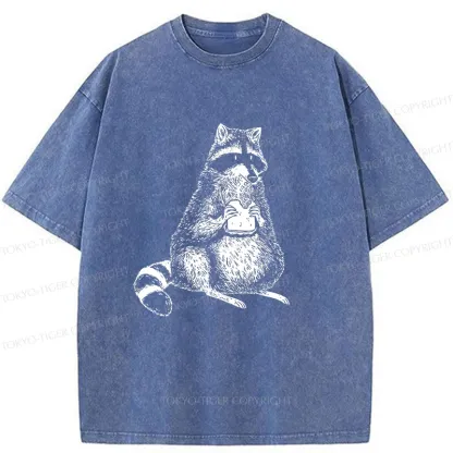 Tokyo-Tiger Raccoon Eating Bread Washed T-Shirt