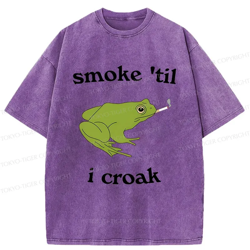 Tokyo-Tiger Smoking Frog Funny Washed T-Shirt