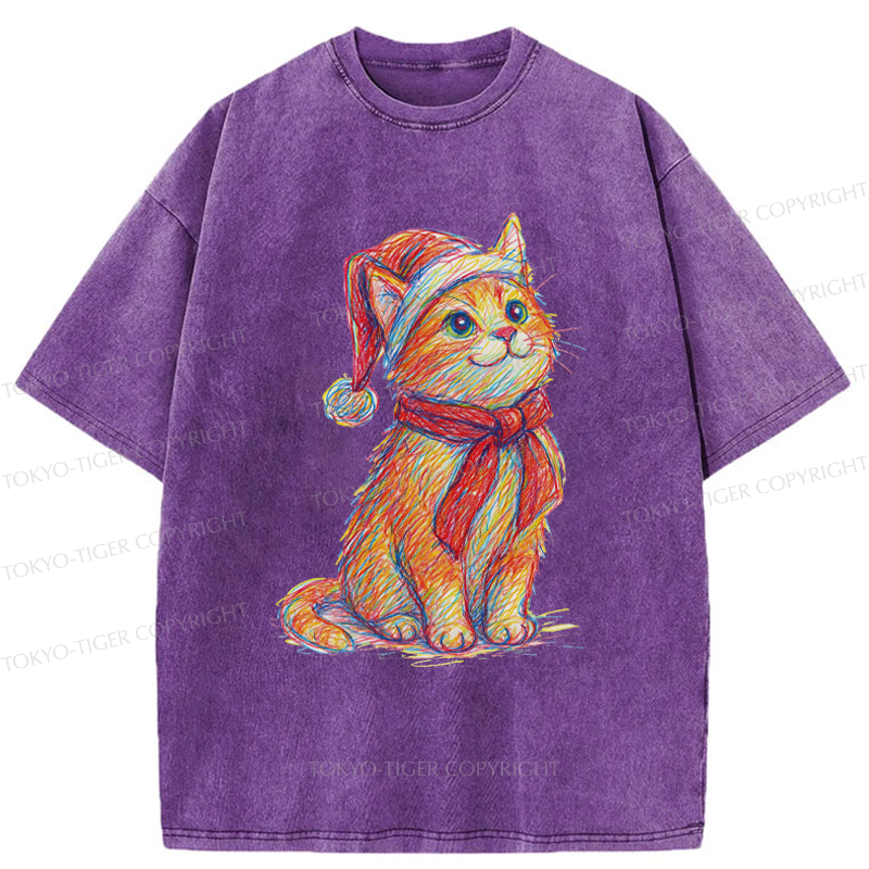 Tokyo-Tiger Lovely Christmas Cat Washed T-Shirt
