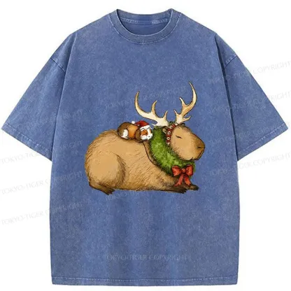 Tokyo-Tiger Christmas Capybara Washed T-Shirt