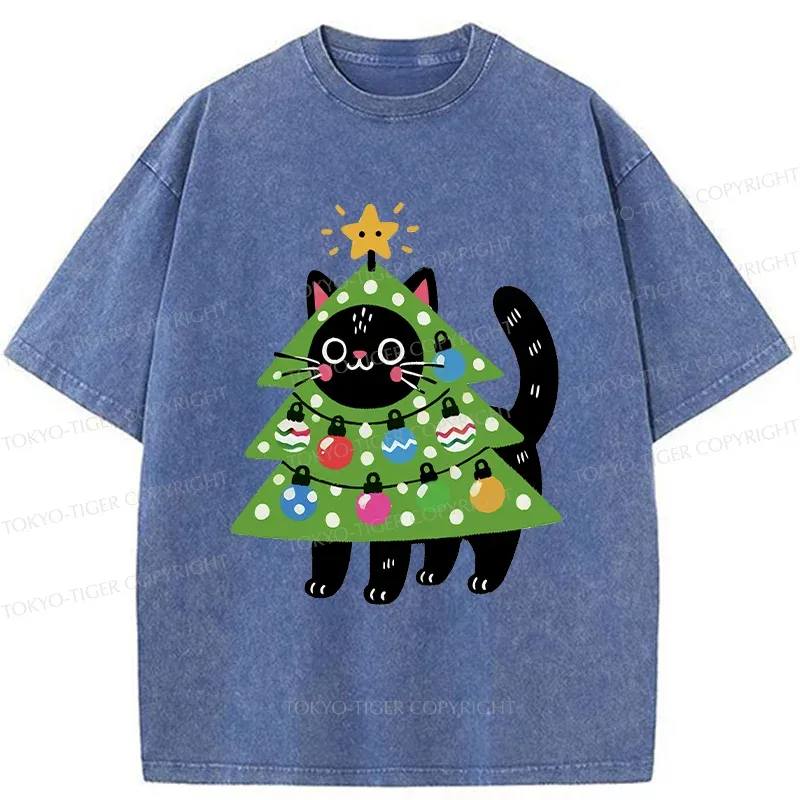 Tokyo-Tiger Christmas Tree Cat Washed T-Shirt