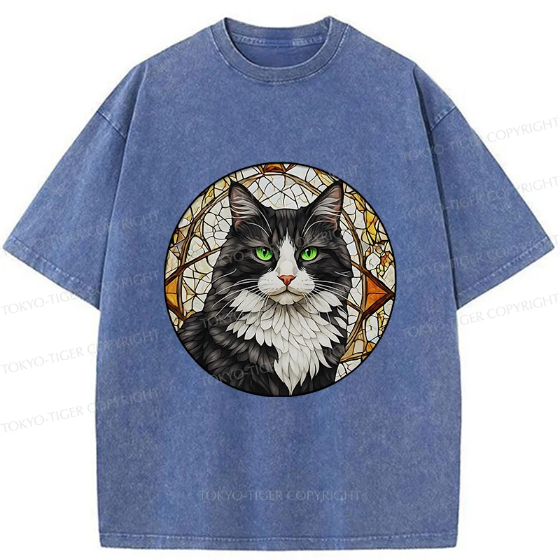 Tokyo-Tiger Tuxedo Cat Art Washed T-Shirt