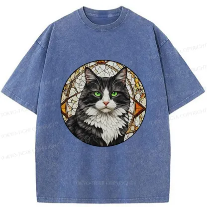 Tokyo-Tiger Tuxedo Cat Art Washed T-Shirt