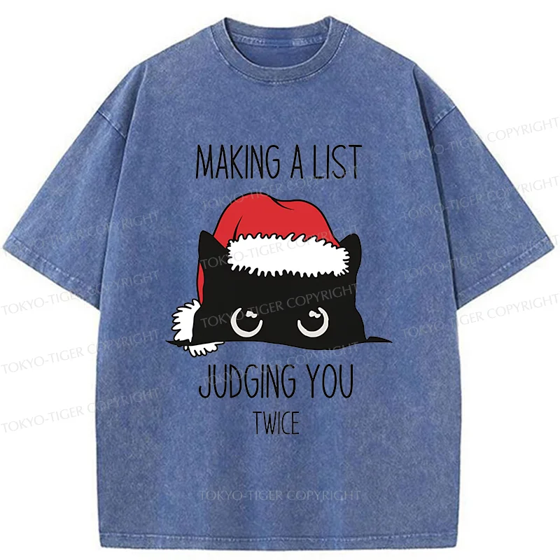 Tokyo-Tiger Christmas Cat Staring At You Washed T-Shirt