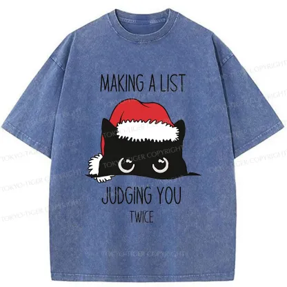 Tokyo-Tiger Christmas Cat Staring At You Washed T-Shirt