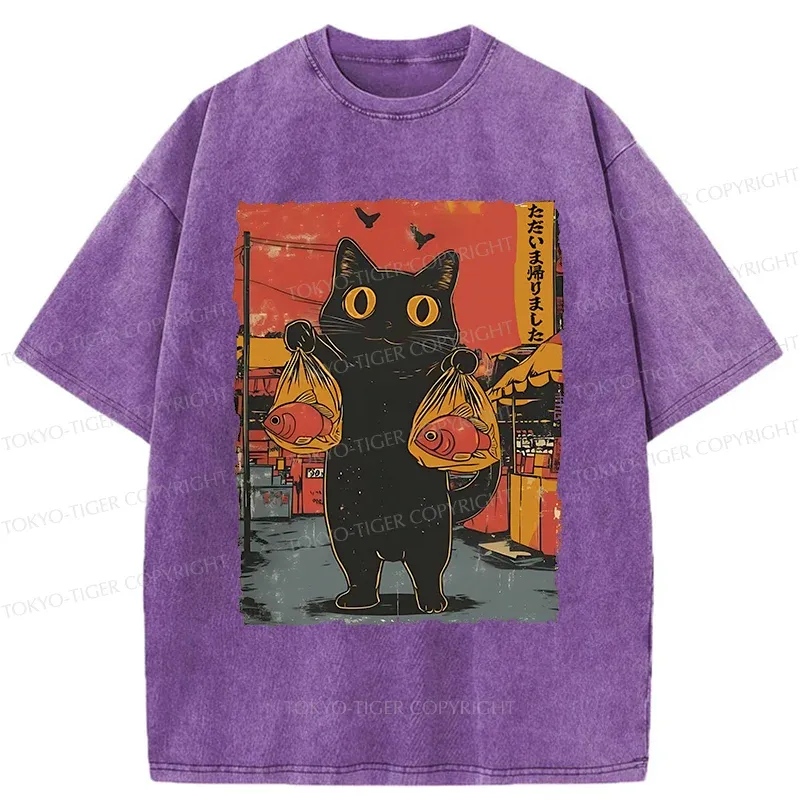 Tokyo-Tiger Cat Fishing Washed T-Shirt