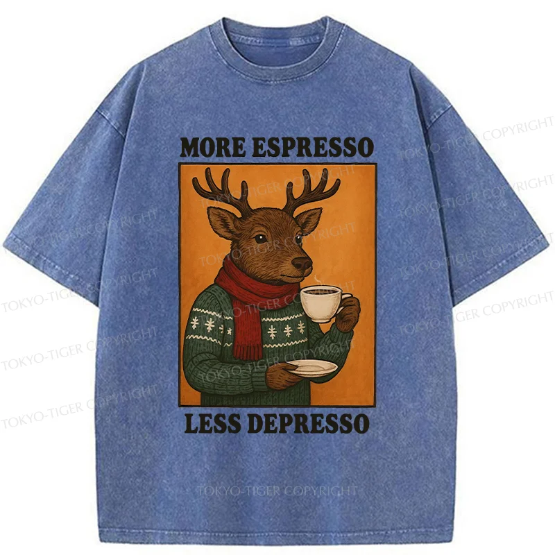 Tokyo-Tiger Reindeer Drinking Coffee Washed T-Shirt