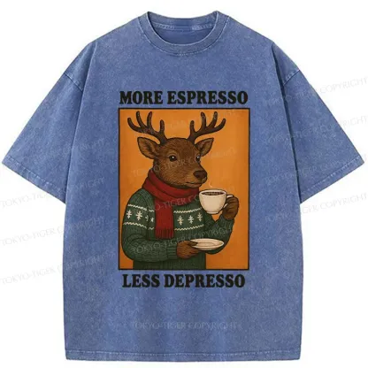 Tokyo-Tiger Reindeer Drinking Coffee Washed T-Shirt