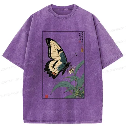 Tokyo-Tiger Ukiyo-e Butterfly Washed T-Shirt