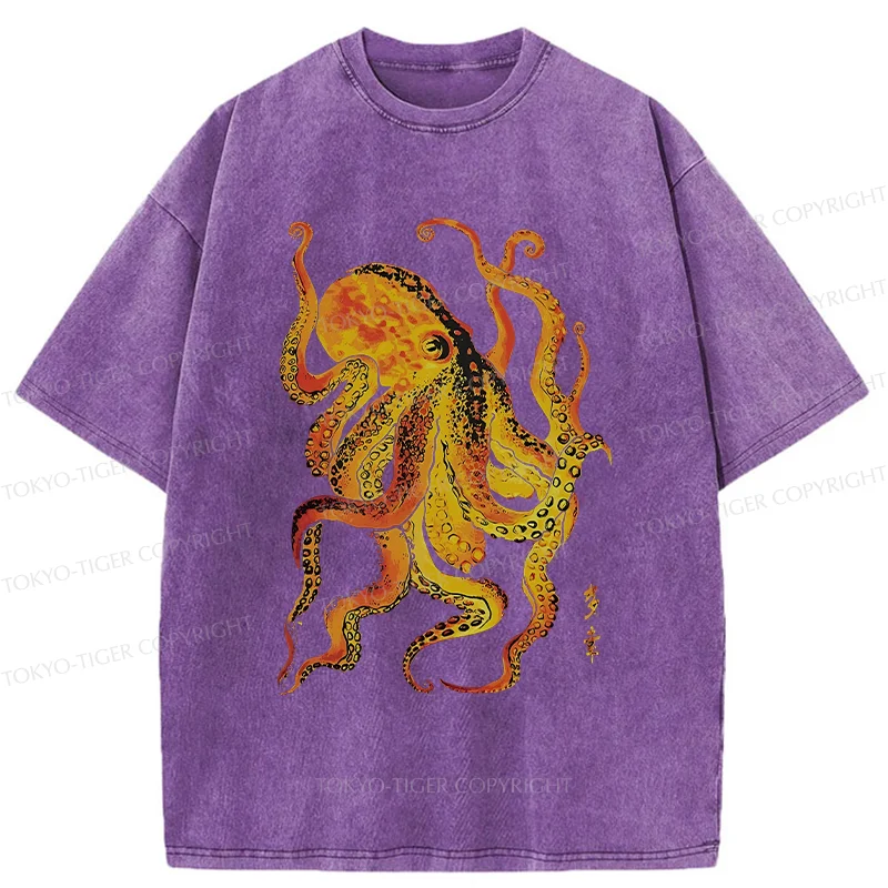 Tokyo-Tiger Deep Sea Gorgeous Octopus Washed T-Shirt
