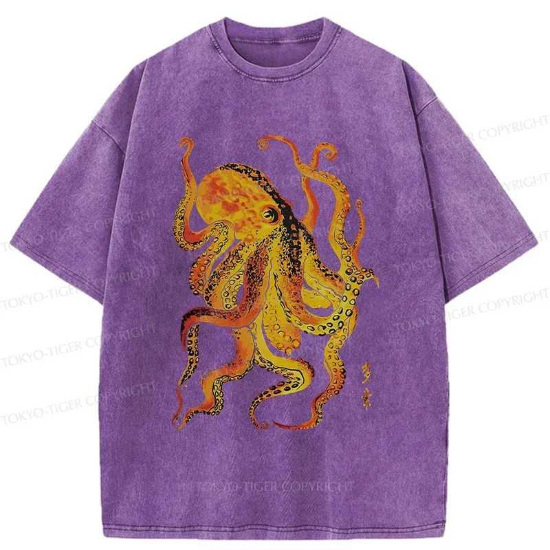 Tokyo-Tiger Deep Sea Gorgeous Octopus Washed T-Shirt