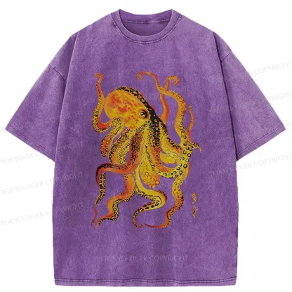 Tokyo-Tiger Deep Sea Gorgeous Octopus Washed T-Shirt