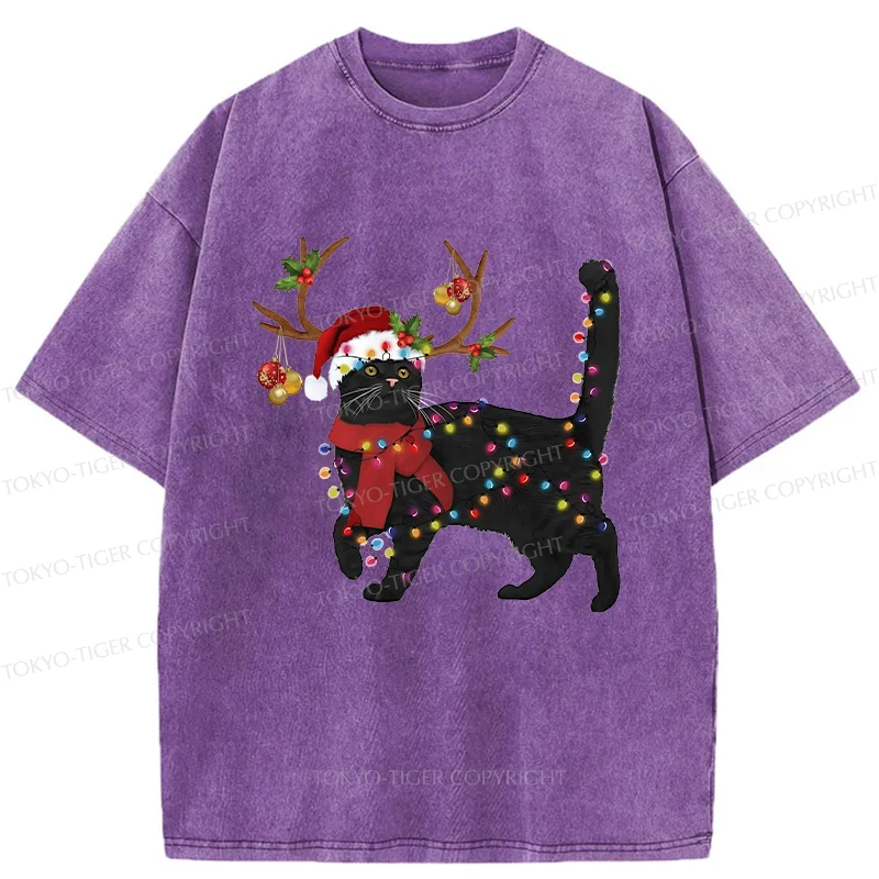 Tokyo-Tiger Christmas Black Cat Washed T-Shirt