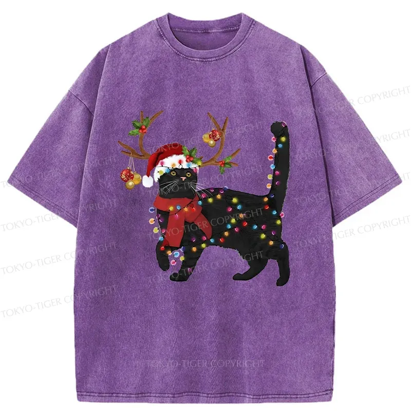 Tokyo-Tiger Christmas Black Cat Washed T-Shirt Sale