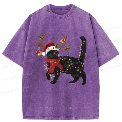 Tokyo-Tiger Christmas Black Cat Washed T-Shirt