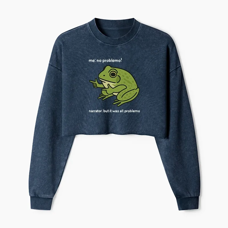 Tokyo-Tiger Stupid Frog Meme Washed Crop Sweatshirt