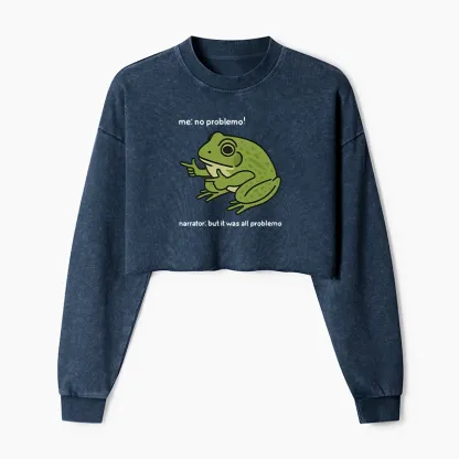 Tokyo-Tiger Stupid Frog Meme Washed Crop Sweatshirt