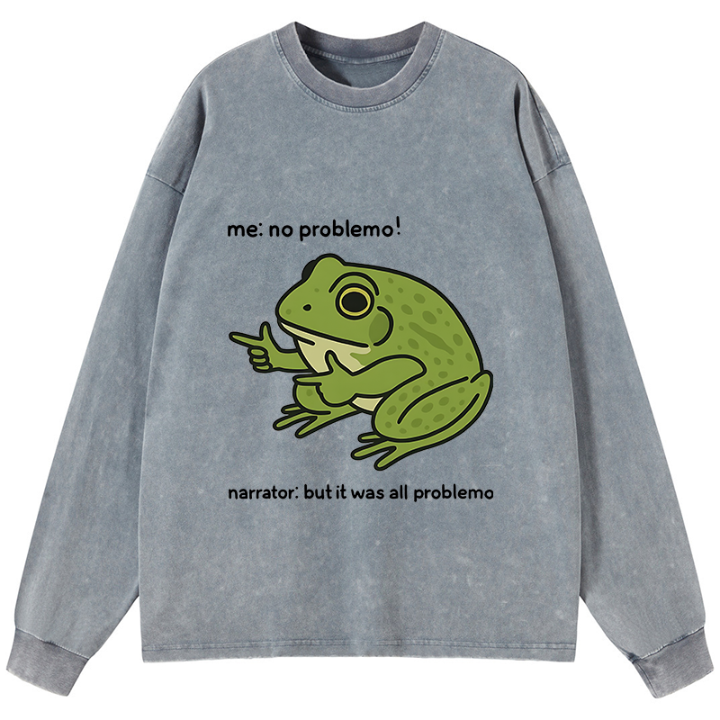 Tokyo-Tiger Stupid Frog Meme Washed Long Sleeve T-Shirt
