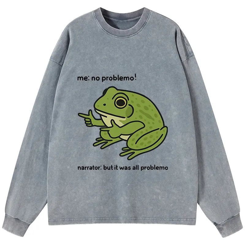 Tokyo-Tiger Stupid Frog Meme Washed Long Sleeve T-Shirt