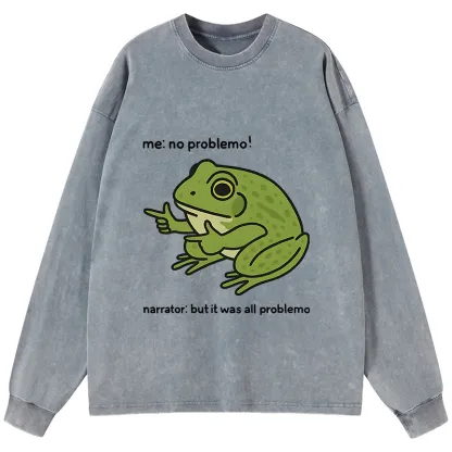 Tokyo-Tiger Stupid Frog Meme Washed Long Sleeve T-Shirt