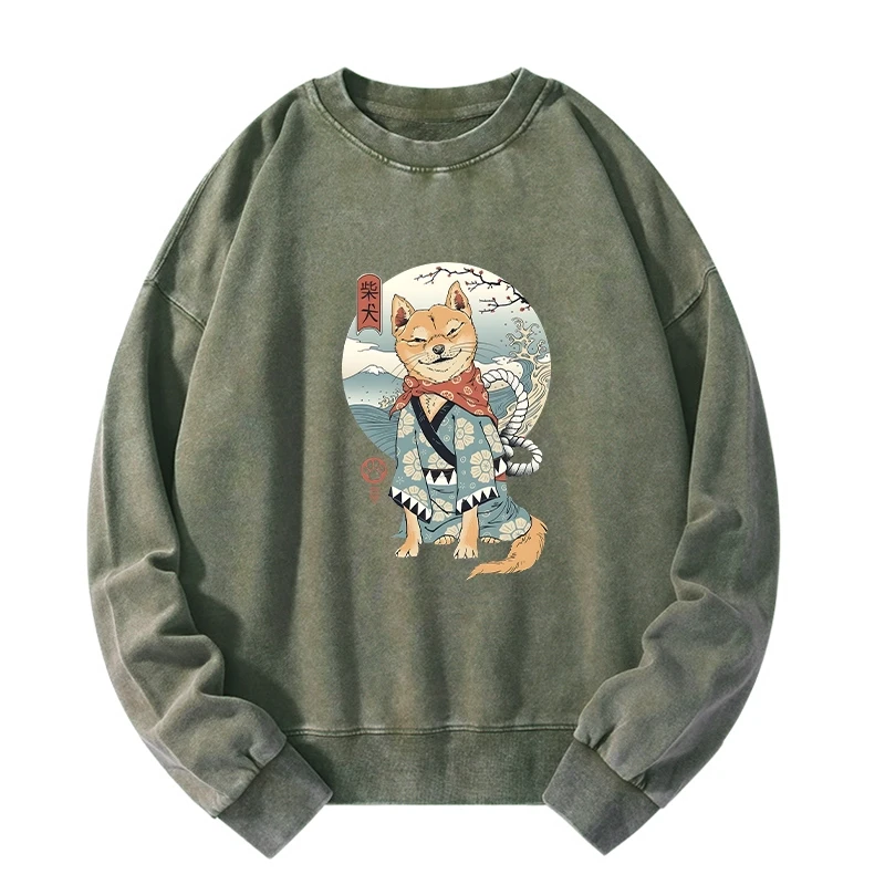 Tokyo-Tiger Samurai Shiba Dog Japanese Washed Sweatshirt Sale