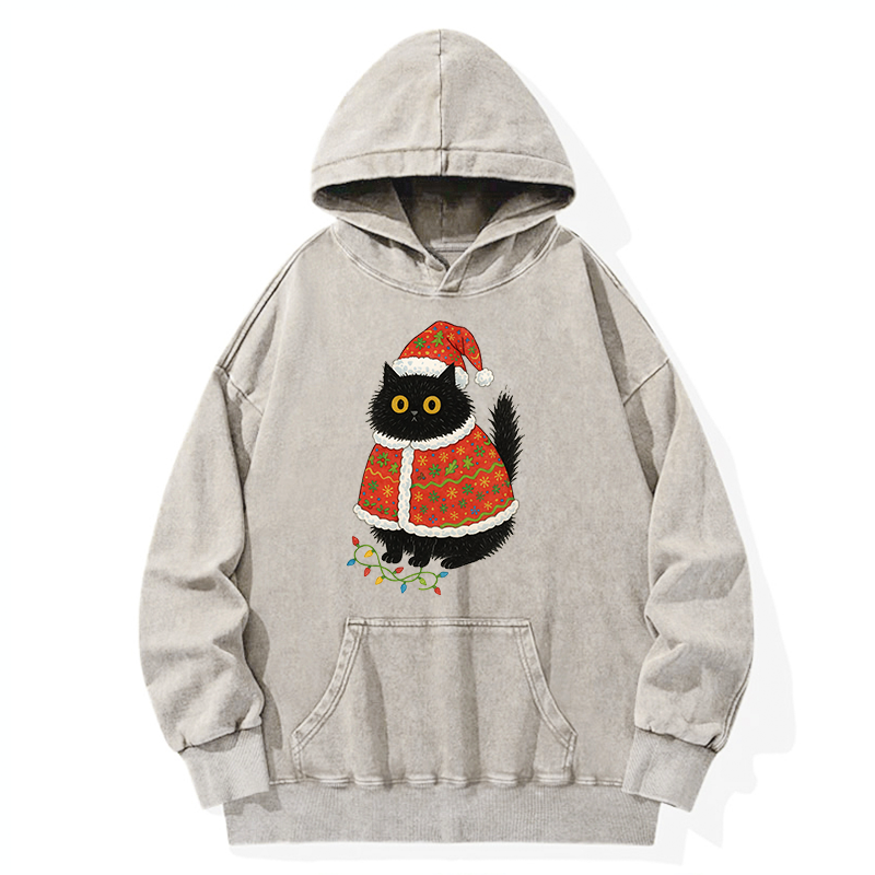 Tokyo-Tiger Cat Wearing Santa Hat Washed Hoodie
